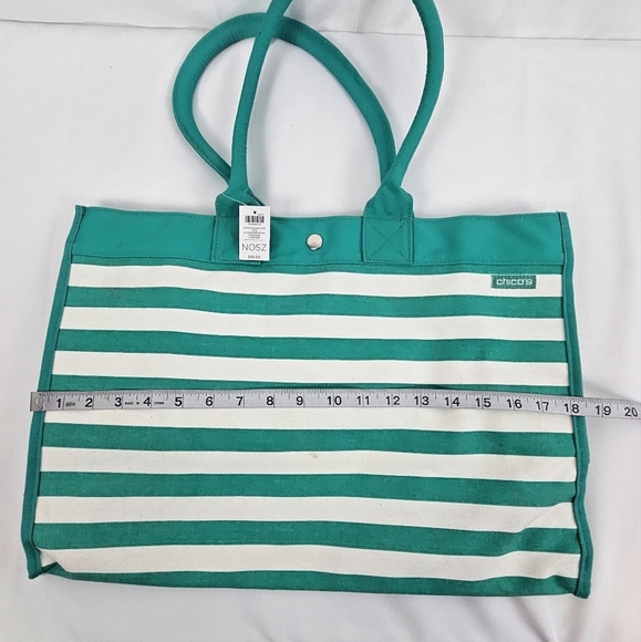 Chico Turquoise Striped Canvas Beach Tote Bag - Picture 6 of 11